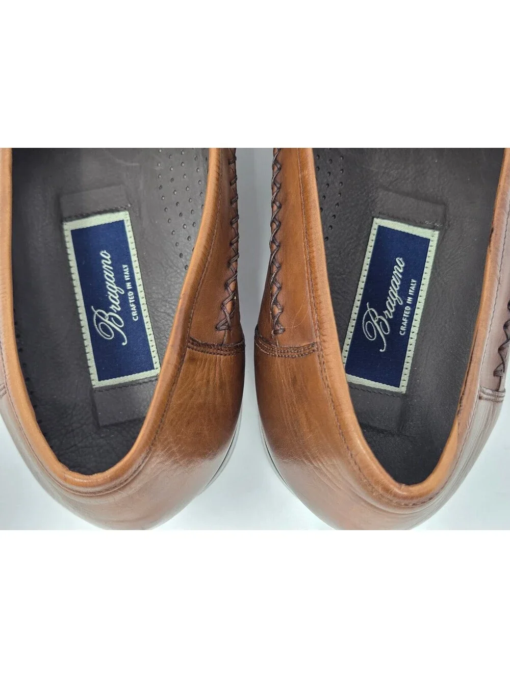 Bragano Men's Brown Leather Woven Moc Toe Loafers Size 15 M